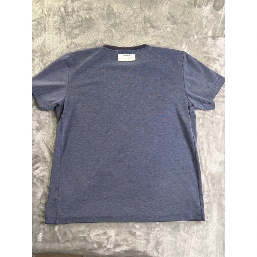 adidas Originals Three Stripes T-Shirt‎ Men's L Blue Polyester Blend Used
